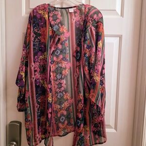 2 Chic Pink and Purple Floral Sheer Kimono